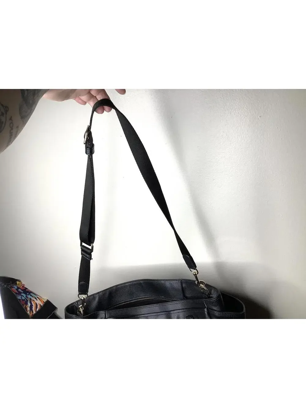 < Coach Black Leather Large Diaper Tote Bag > - Picture 12 of 13